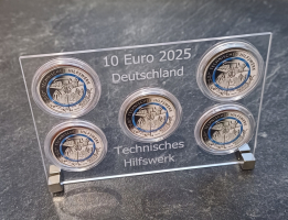 Acryl - Aufsteller für 5x10Euro BRD 2025 - Technisches Hilfswerk